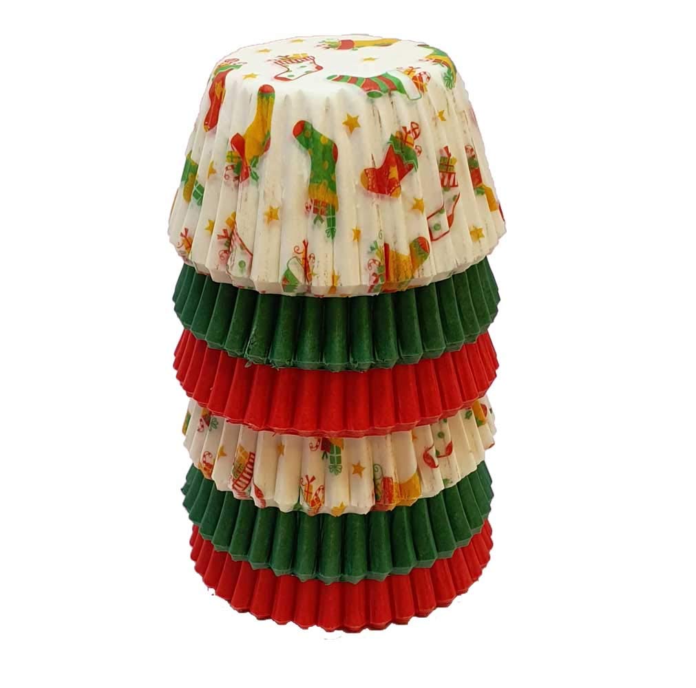 Scrumptious 5369-300 Mini Muffin Stocking, Red and Green (300 Cases), Paper