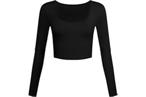 KINDCALL Lightweight Square Neck Crop Tops Long Sleeve Slim Fit Basic Shirts for Women