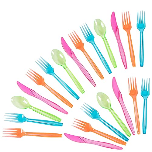 Rainbow Plastic Silverware Set, Neon