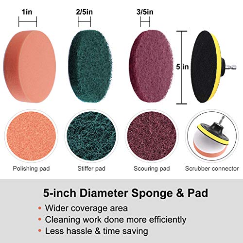 16 Piece Drill Brush Attachment Set, ONE PIX Power Scrubber Cleaning Kit with Extend Long Attachment Scrub Pads Sponge for Grout, Tile Sealants, Carpet, Sink, Bathtub, Floor, Wheels