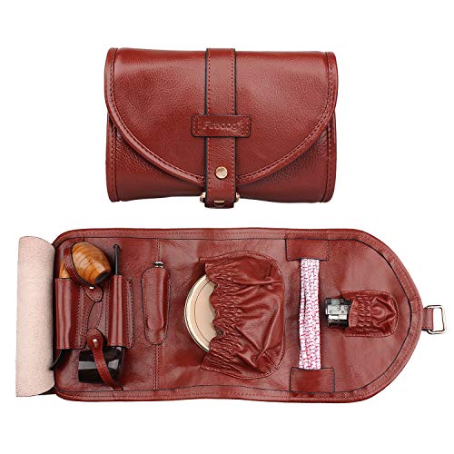 Handmade Genuine Leather Smoking Tobacco Pipe Pouch Bag Organize Case Pipe Tool Lighter Holder Pocket for 2 Pipe