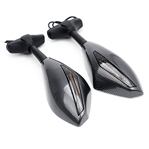 Yibid Motorcycle Integrated Side Marker Rear View Mirrors with LED Turn Signal Light for Yamaha FZ6 FZ6S FAZER 2004-2011, FAZER8 FZ8S 2010-2011, FJR1300 2001-2011, Carbon Style (Smoke len)