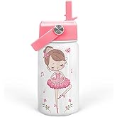 Ballet Water Bottle - Kids Water Bottle with Straw Lid - 12 Oz Insulated Stainless Steel Water Bottles for Kid Girls - Travel Cup for School Sports