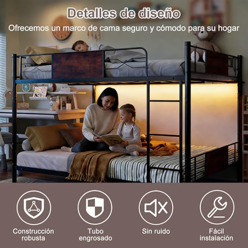 VirtuSync 198 x 105 cm Litera de Metal, Cama Individual con Barandales Altos, Estructura Resistente para Niños, Adolescentes y Adultos