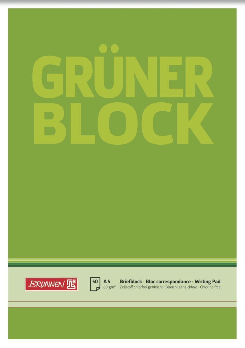 Brunnen Blank/Writing Pad/Green Block (A5 1052436 Writing Pad 50 Sheets, 60 g/m²)