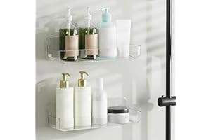 Xinghonyac 2 Pack Adhesive Bathroom Shelves – No Drill Acrylic Wall Mounted Shelf, Strong Stick-On Shower Rack & Washroom Org