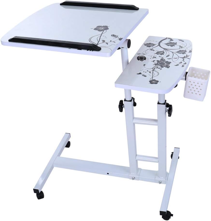 Transer Laptop Rolling Cart Standing Table Portable Height Adjustable Mobile Laptop Computer Stand Desk, US Stock (White)