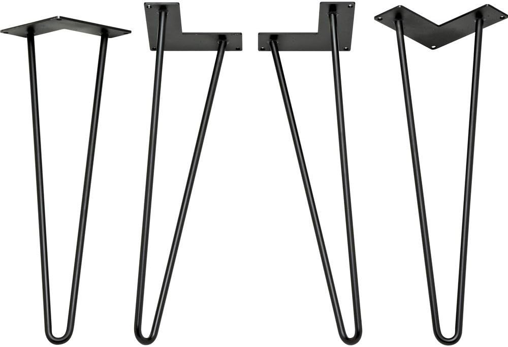 24 inch 2 Rod HD, Hairpin Legs Painted Black 1/2" Thick, Heavy Duty Set of 4 Legs for Modern Coffee Table, Mid Century or Rustic Tables Legs