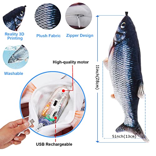 Electric Floppy Fish Cat Toy 11", USB Chargeable Interactive Catnip Toy
