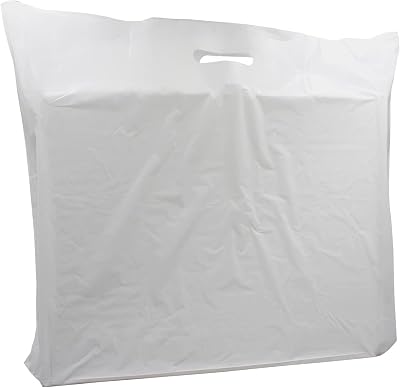 Plastic Carrier Bags 100 White with Handles Patch Large 22 x 18 x 3