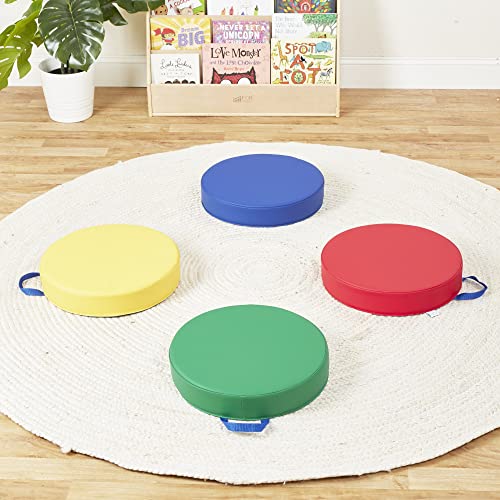 ECR4Kids SoftZone Round Floor Cushions With Handles - 4-Piece Set, Flexible Seating For Classroom, Home