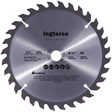 INGTERCO 6-1/2-Inch 32-Tooth ATB Thin Kerf General Purpose Woodworking Saw Blade with 5/8-Inch Arbor