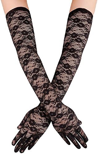 Jupitson Classic Women's Floral Lace Sheer Gloves Black