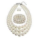 KOSMOS-LI Large Pearl Jewelry Set 3 Layer Simulated Ivory Pearl Women's Statement 18
