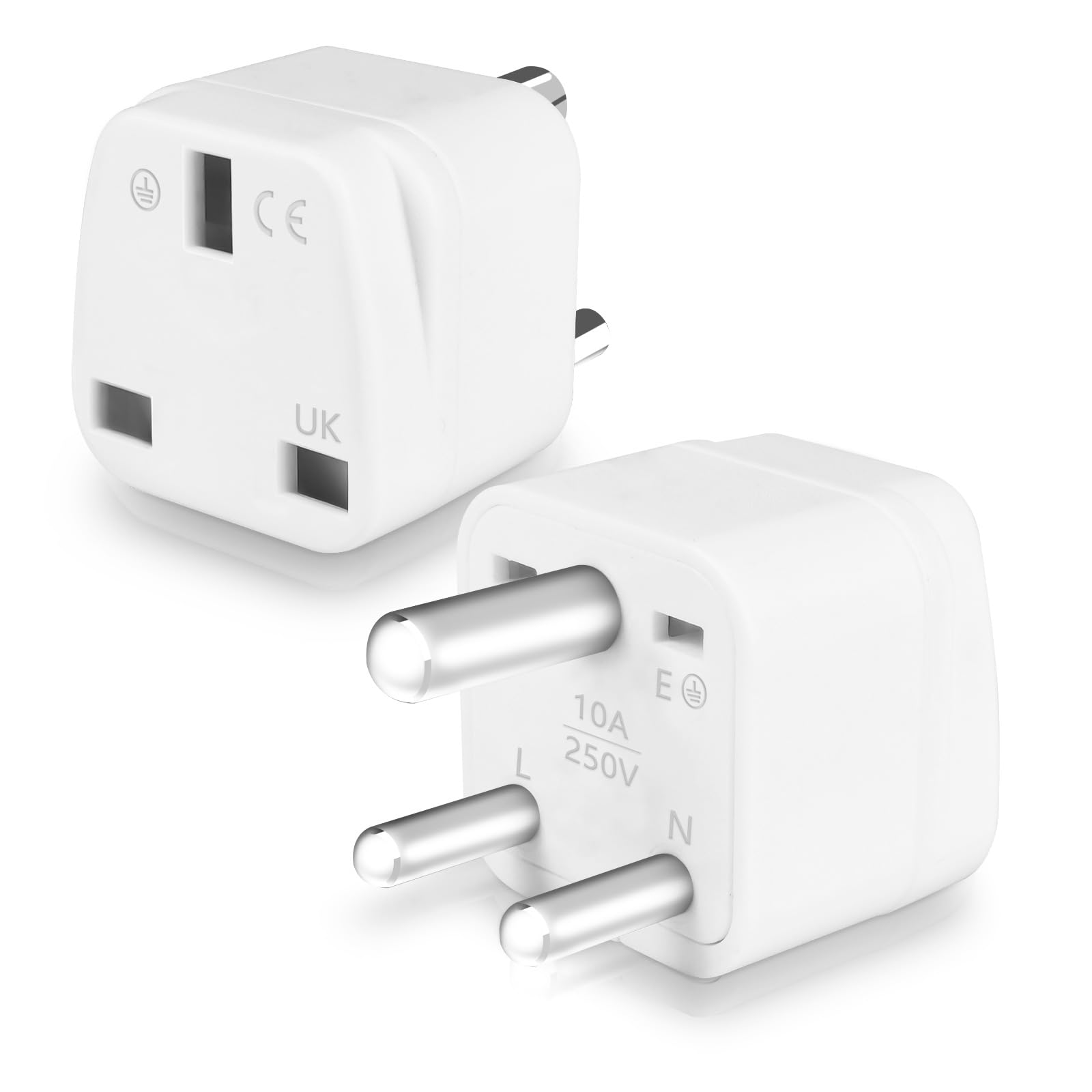 UK to India Plug Adapter, Type D Plug Adapter, Sri Lanka Plugs Adapters, Travel Adaptor for India Pakistan,Sri Lanka,Burma,Maldives and more(White,2 Pack)