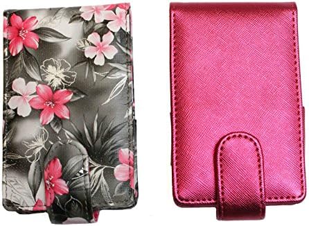 2 Pack Lipstick Lip Gloss Pouch and Carrying Case, each one holds 4 regular sized tubes of lipstick or LipSense (Gray with Pink Floral & Hot Pink Solid)