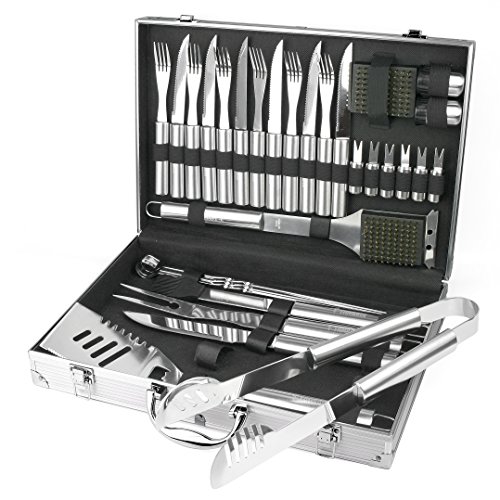 BBQ Accessories – 31 Pcs Barbecue Grill Tool Set With Utensils In Carry Case, Perfect Birthday Gift Idea For Dad Men Father Boyfriend Husband. Kit For Camping With Brush Spatula