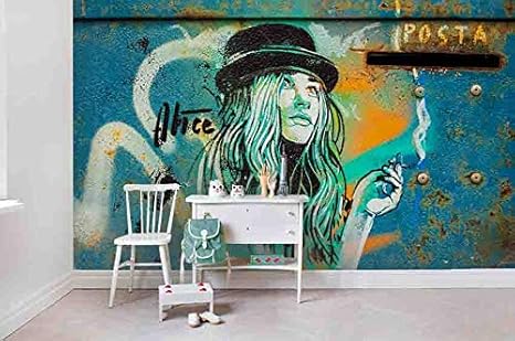 Amazon Com 3d Blue Beauty Graffiti Wallpaper Wall Mural Self Adhesive Removable Wallpaper Feature Wall Deco Photo Mural 85 Sf Vinyl Peel Stick Removable 123 X 87 312cm X 219cm Arts Crafts Sewing