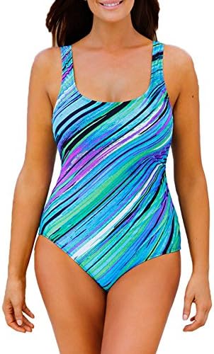 Women's Retro Plus Size One Piece Bikini Backless Maillot Swimwear Blouson Tankini Beachwear Various Styles Grid Blue XL (US Size 12-14)