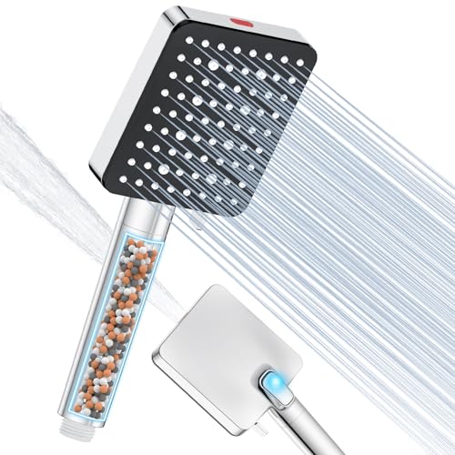 YEAUPE PRO Hard Water Filter Shower Head,High Pressure Bathroom Square Showerheads with Power Wash for Cleaning,6+1 Spray Modes Rainfall for Residual Chlorine Remove