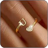 Lunvky Rings for Teen Girls - 14K Gold Plated Heart Initial Rings for Women Adjustable Dainty Non Tarnish Silver Thumb Letter Ring Kids Girl Cute Jewelry Birthday Valentine Gifts Trendy Stuff