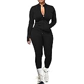 UOUA Two Piece Outfits Women Tracksuit Sets Long Sleeve Zip Up Jacket & Leggings for Gym Workout Set