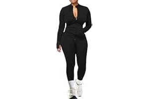 UOUA Two Piece Outfits Women Tracksuit Sets Long Sleeve Zip Up Jacket & Leggings for Gym Workout Set