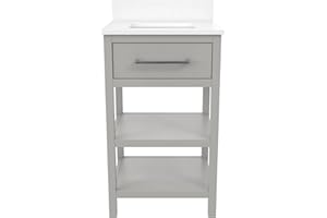 REALROOMS Pisa 20 Inch Bathroom Vanity with Carrera Countertop & 2 Storage Shelves, Gray