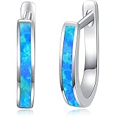 KINGWHYTE U-Shape Opal Earrings 925 Sterling Silver Leverback Dangle Earrings Plated Opal Hypoallergenic Jewelry Princess Christmas Earrings for Women Sensitive Ears