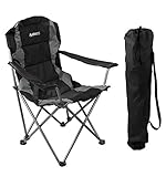 GigaTent Folding Camping Chair – Ultra Lightweight Collapsible Quad Padded Lawn Seat with Full Back, Arm Rests, Cup Holder and Shoulder Strap Carrying Bag – Powder Coated Steel Frame