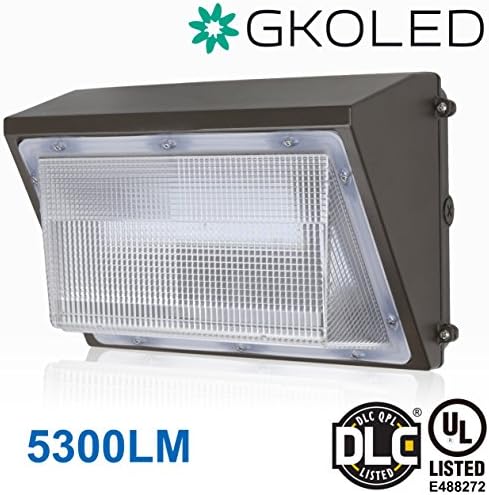GKOLED 45W LED Wall Pack Light Fixture, 5300 Lumens, 5000K Daylight, 300W HPS/HID Replacement, Waterproof Commercial Grade Wall Pack, UL listed DLC 4.2 qualified, over 50,000 hours Lifespan