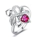 Jrose 925 Sterling Silver Created Ruby/Blue Topaz Heart Enternity Ring for Women