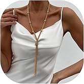 CJIAYUJEW Long Necklace Gold|Silver Plated Long Necklace Dainty Personalized Minimalist Long Chain Tassel Y Necklace Statement Long Stacked Necklace Chain Jewelry
