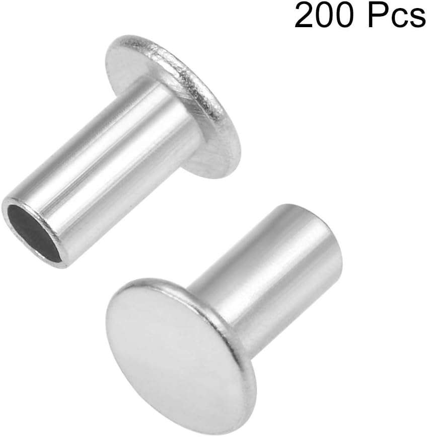 sourcing map 200 Pcs 5mm x 10mm Aluminum Flat Head Semi-Tubular Rivets Silver Tone, 200 Pcs M5 x 10mm - Image 4