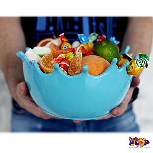 Premium Large Salad Bowl - Serving Bowl - Fruit Bowl - Candy Dish - Decorative Centerpiece Bowl - Best for Serving Fruit Salad Candy Popcorn Punch Chips Pasta - Unique Modern Design - Ceramic (Blue) - Thumbnail 5