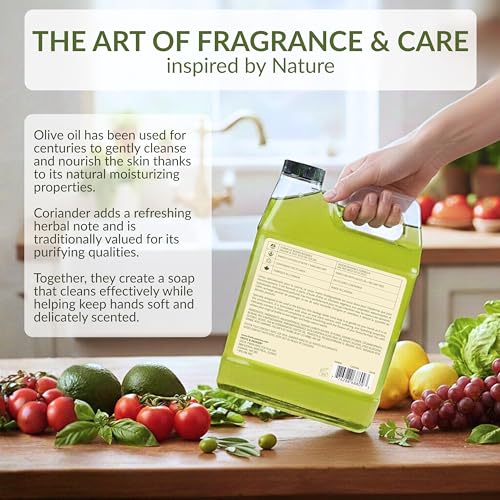 Cucina Fruits & Passion Hand Soap Refill, Coriander & Olive Tree – 1 L (33.8 fl oz) – Olive Oil Enriched, Biodegradable Formula, Kitchen Hand Soap