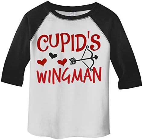Shirts By Sarah Boy's Toddler Cupid's Wingman Funny Valentines Day 3/4 Sleeve T-Shirt (Black/White 2T)