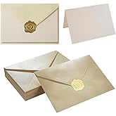 Homtable 50 Pack Shiny Envelopes with Shiny Cards and Gold Stickers for Invitations and Greeting Cards (Shiny Cream, 5x7)