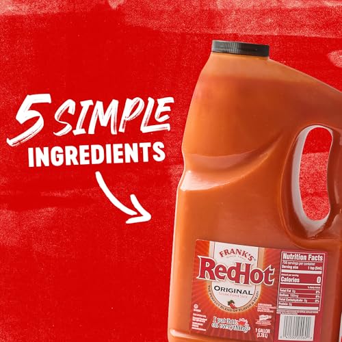 FRANKS REDHOT ORIGINAL CAYENNE PEPPER HOT SAUCE, 1 GAL – ONE GALLON BULK CONTAINER OF CAYENNE PEPPER HOT SAUCE TO ADD FLAVORFUL HEAT TO ENTREES, SIDES, SNACKS, AND MORE