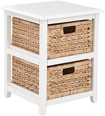 Office Star Seabrook 2Tier Storage Unit With Natural Baskets White Finish