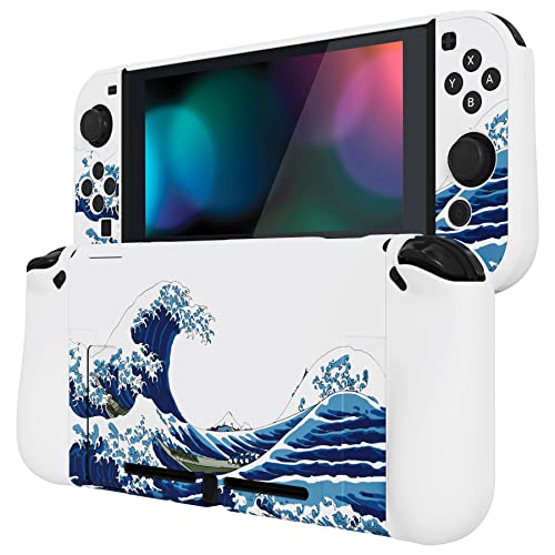 PlayVital Ergonomic Grip Case for Nintendo Switch, Upgraded Protective Hard Case Protector for Switch, Shock-absorbent Anti-Scratch Personalized Dockable Durable Cover Game Accessories, The Great Wave