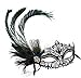 Success Creations Simone Laser-Cut Metal Black Venetian Women's Masquerade Mask w/Peacock Feather