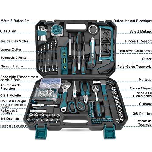 Tool Case 257 Pieces Complete Tool Case – Sundpey Portable Tool Box Hammer Pliers Screwdriver Wrench Socket Tape Measure Tool Kits Repair Combined