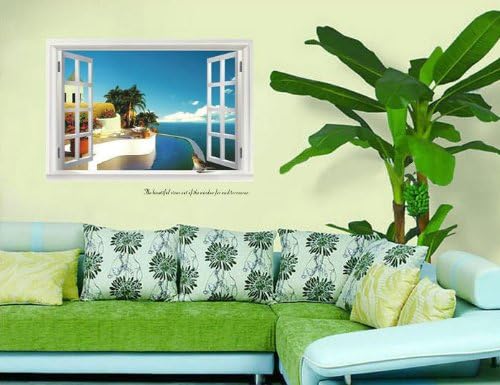 Mediterranean style scenery window painting living room bedroom removable wall sticker