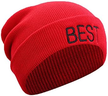 Yingrui Hipster Knitted Winter Best Friends Hat Couple Matching Hip Hop Beanies Cap (Red)