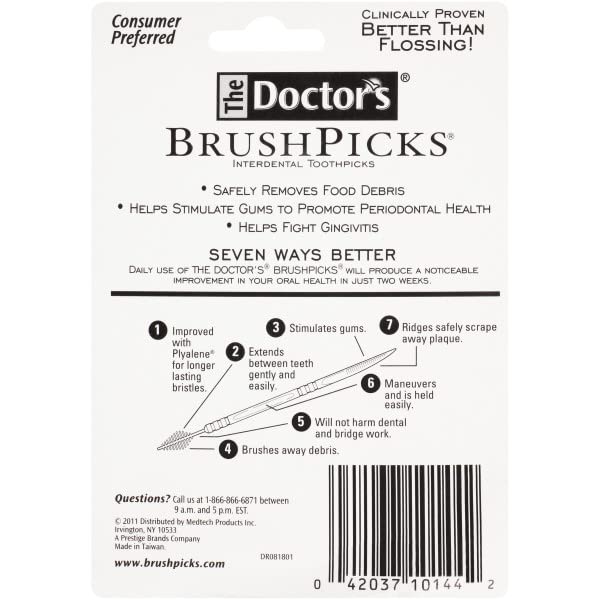 THE DOCTOR’S BRUSHPICKS, INTERDENTAL BRUSHES & DENTAL PICKS, GENTLY REMOVE FOOD DEBRIS FROM BRACES & DENTAL WORK, 275 COUNT