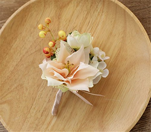 S-ssoy Boutonniere Romantic Flower Bridegroom Groom Men's Brooch Boutonniere Groomsmen Best Man Boutineer Corsage with Pin for Wedding Prom Homecoming Party Champagne Pack of 1