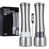 Salt and Pepper Grinder, SURPEER Adjustable Manual Spice Mill with Ceramic Grinding Core- Stainless Steel and Acrylic Glass Peppercorns Shakers - Large Capacity and Easy to Use Peppermill (Set of 2)