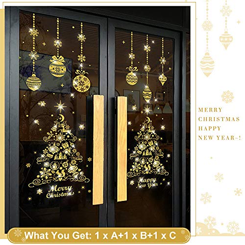 Aelfox Gold Christmas Window Clings, Christmas Door Decorations Christmas Stickers Decals Wall Sticker for Home/Office/Shop/Classroom/Glass/Holiday Christmas Decorations - Thumbnail 5
