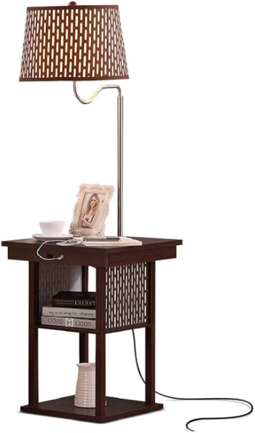 bedside table with lamp attached